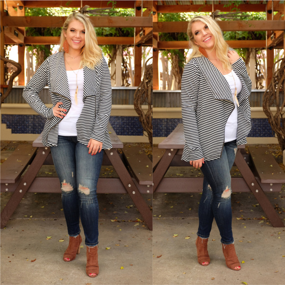 PLUS Black Striped Asymmetrical ZIPUp Cardigan - Picture 4 of 6